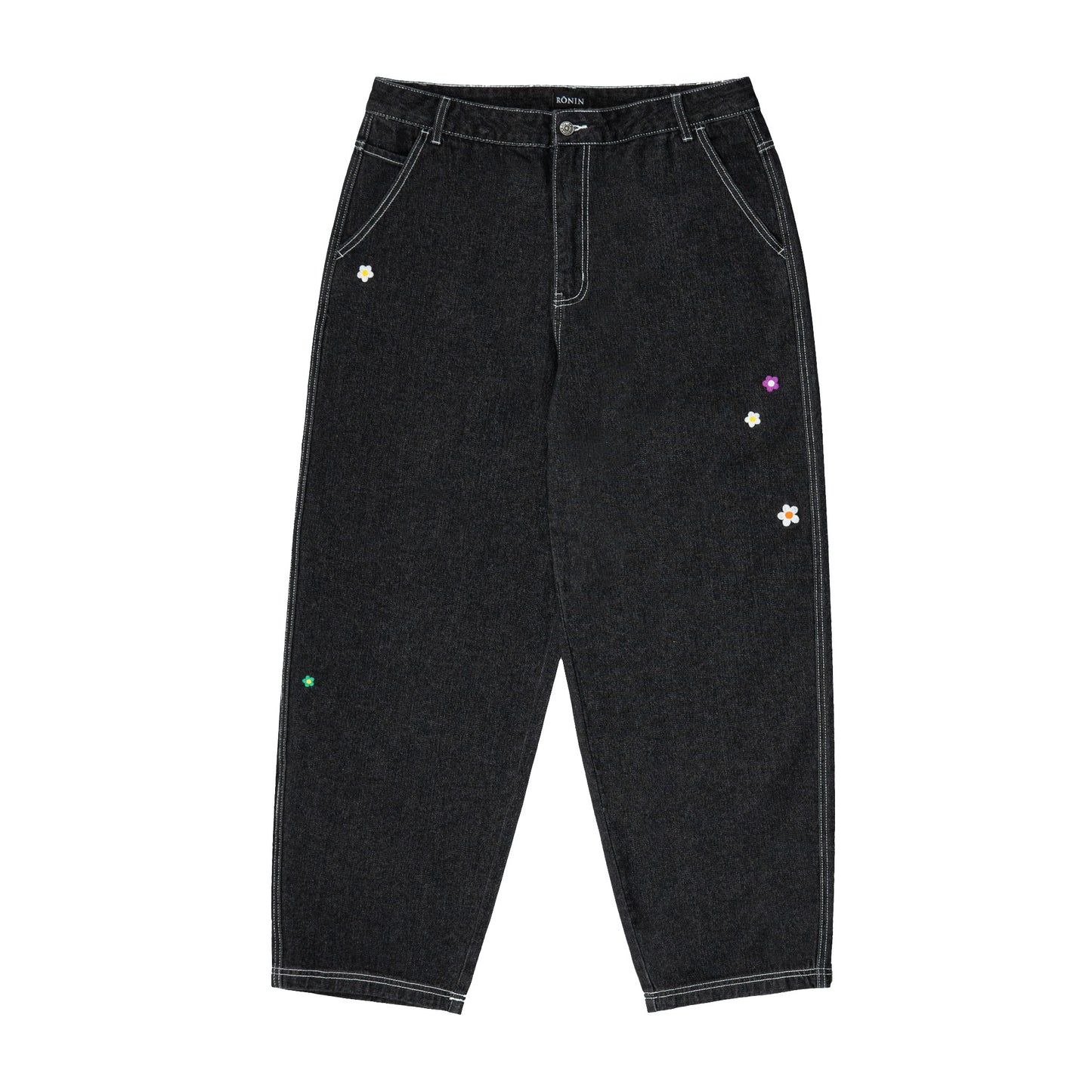Flower Denim Pant Black RŌNIN